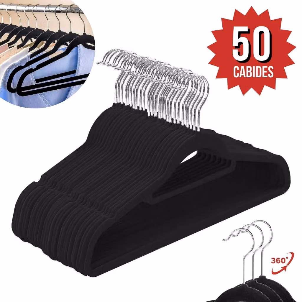 Kit 25/50 Cabides Veludo Adulto Para Roupas Ultrafino Resistente Antideslizante Rotação 360° Slim Pr