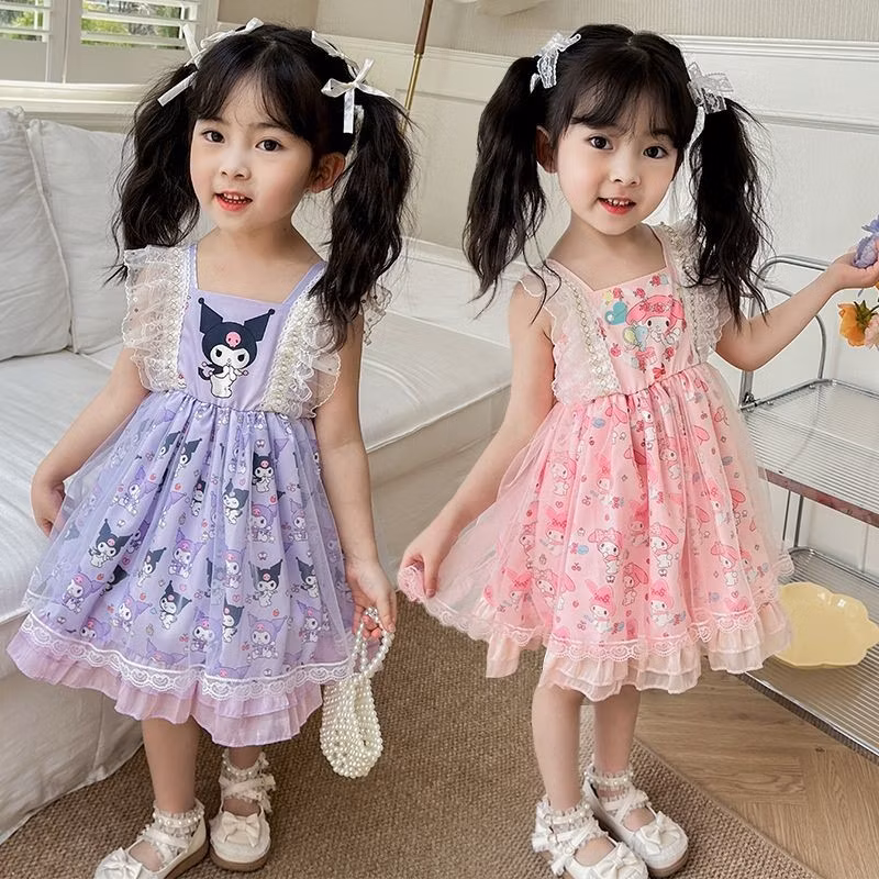 { X F } 24100 Novo Vestido Kuromi Princesa Para Meninas De Moda Infantil Melody Mesh
