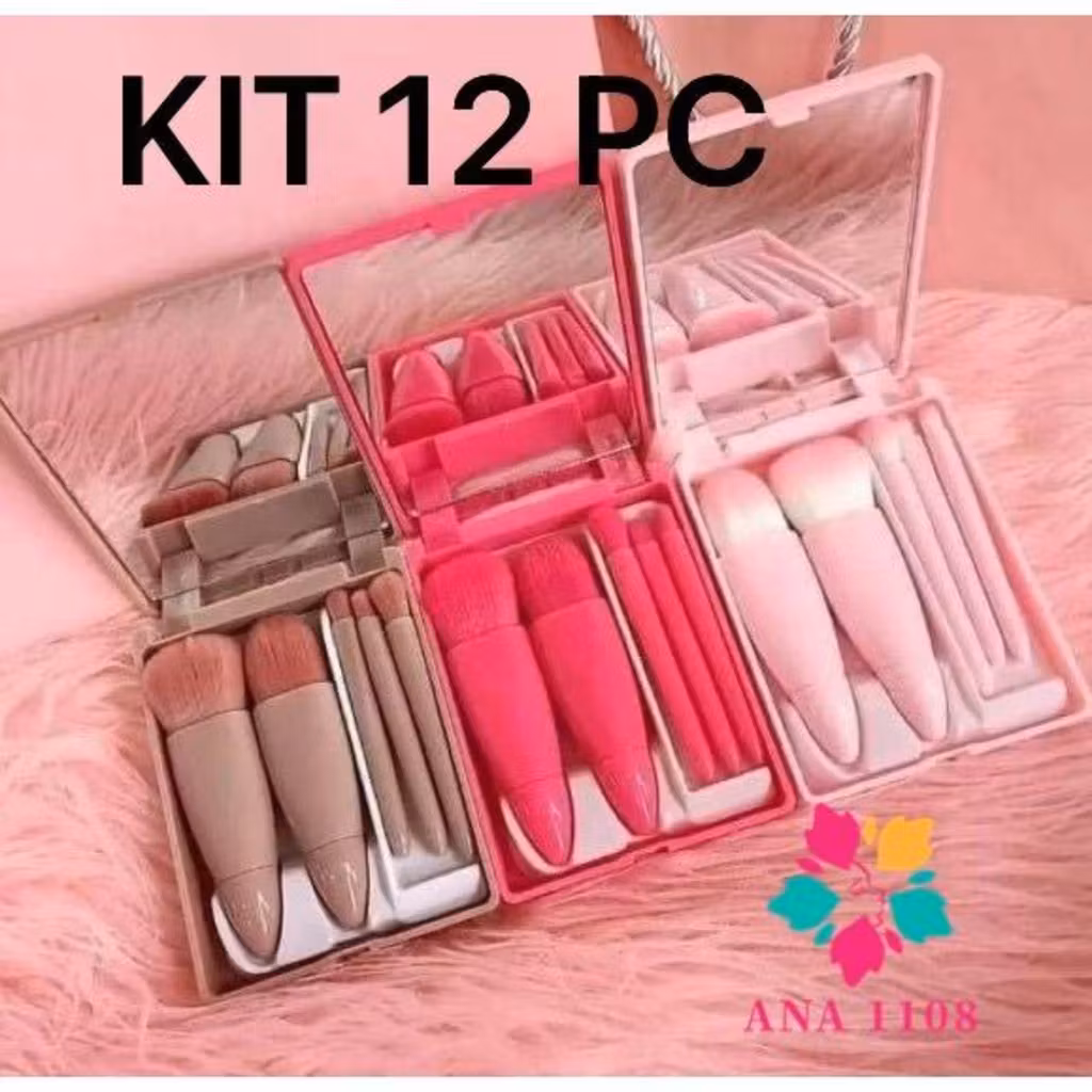 ANA1108 KIT 12PCS Mini Espelho De Maquiagem Portátil Com 5 Pcs Pincéis De Maquiagem Lupa Mão Segurar