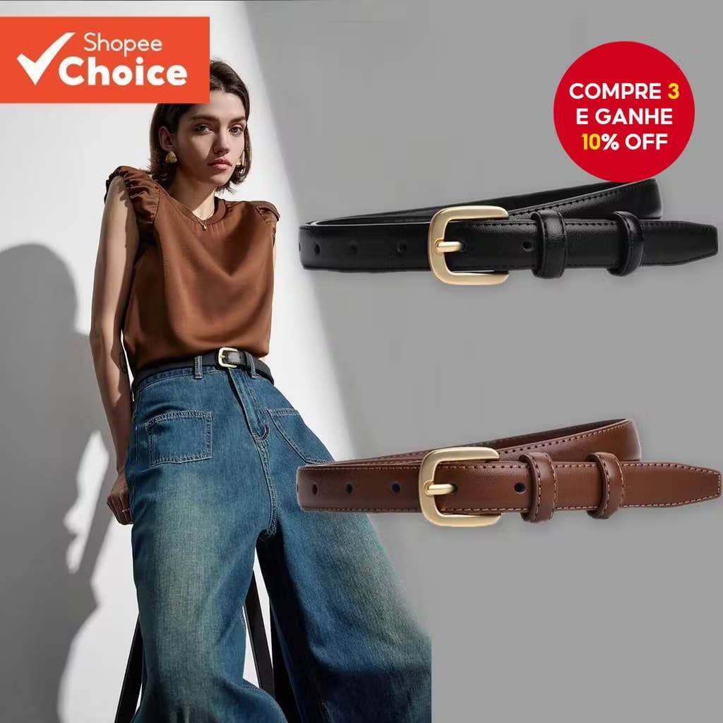 Cinto De Couro Feminino Estilo Coreano , Alça Fina Com Fivela De Pino De Liga Para Calças Jeans , Pr