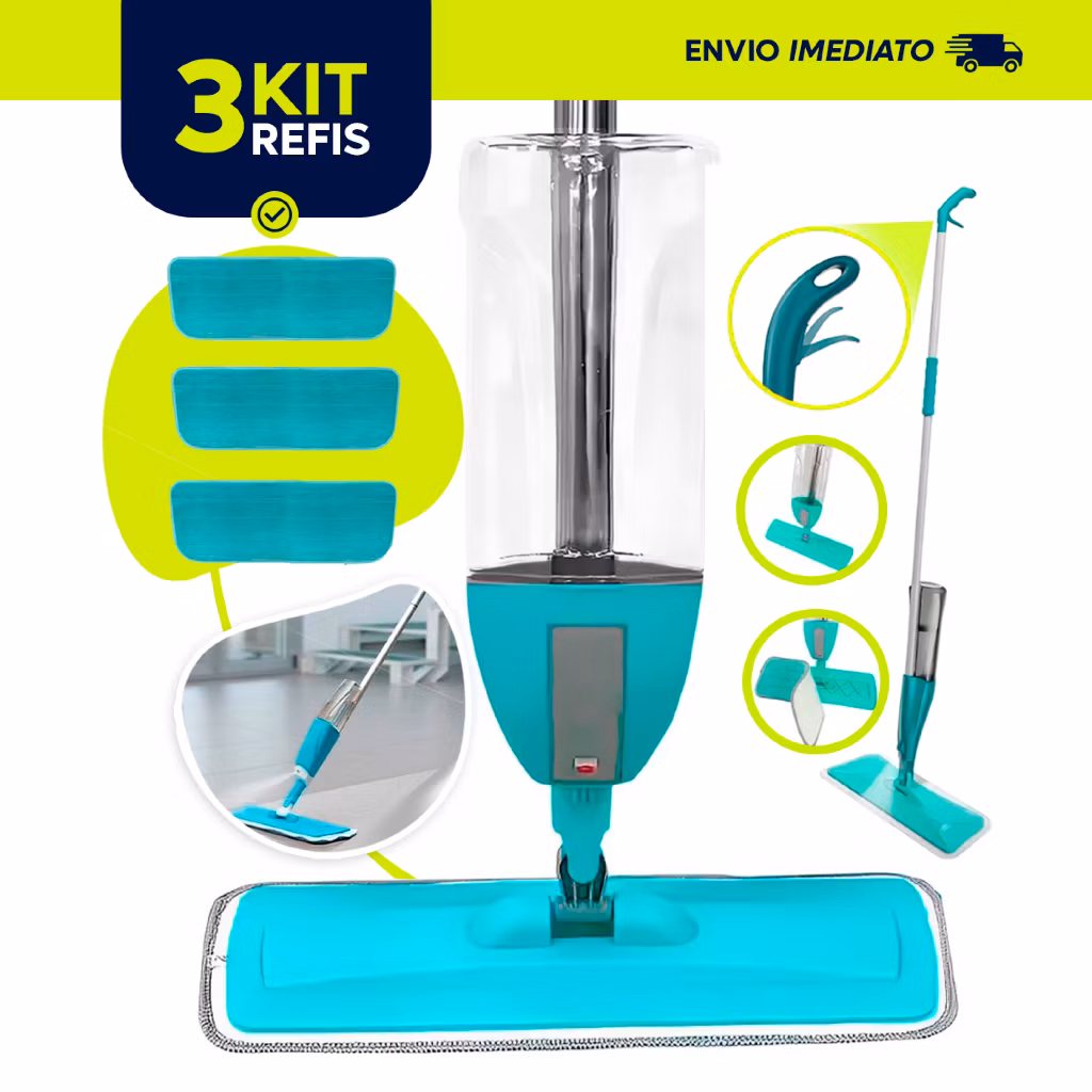 Rodo Spray Magico Esfregão Spray Mop Rodo Limpa Fácil Borrifador Reservatório Promoção + 3 REFIL