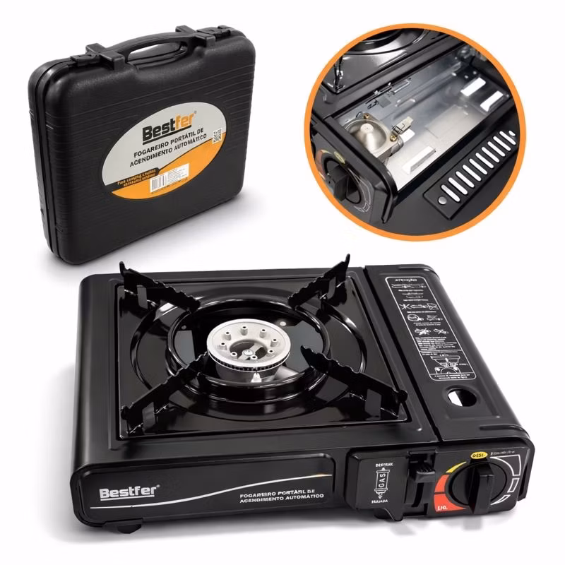 Fogareiro Portátil a Gás Camping Pesca Viagem Acendimento Automático com Maleta Fogão a Gás Portátil